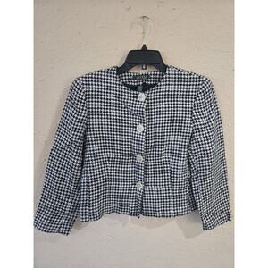Lauren Ralph Lauren Houndstooth button Blazer, Womens Size 8 Linen Silk